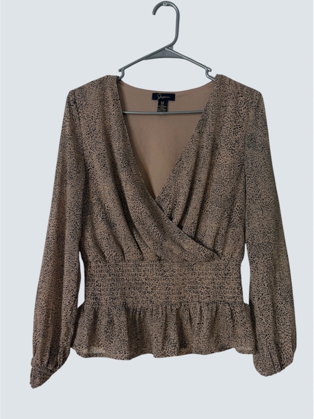 Japna Beige and Black Printed Wrap Peplum Blouse